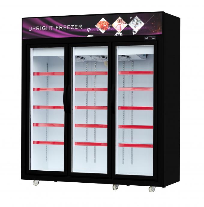 Black Self Contained 3 Glass Door Upright Freezer With Wire Defrost