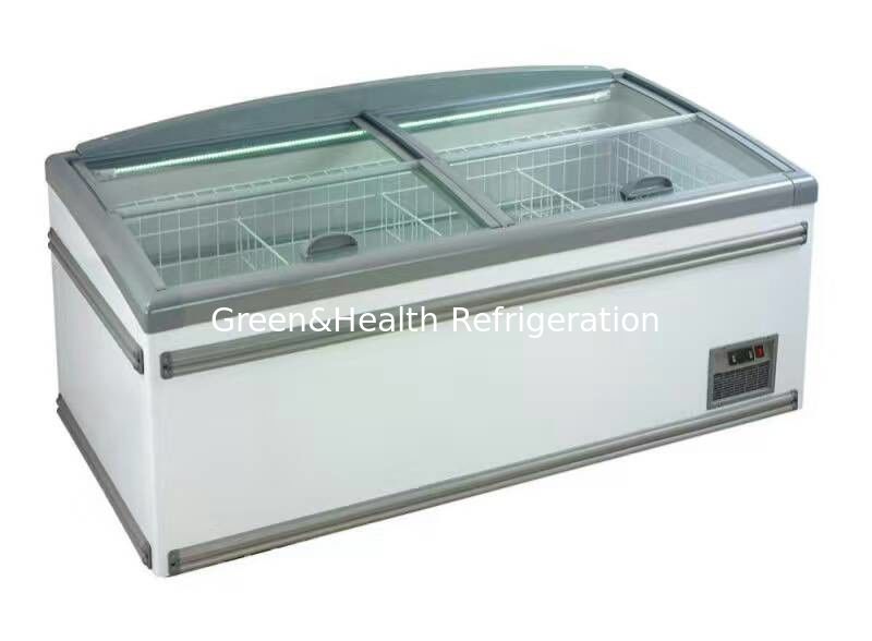 High Efficiency Static Cooling Supermarket Island Freezer For Meat Seafood