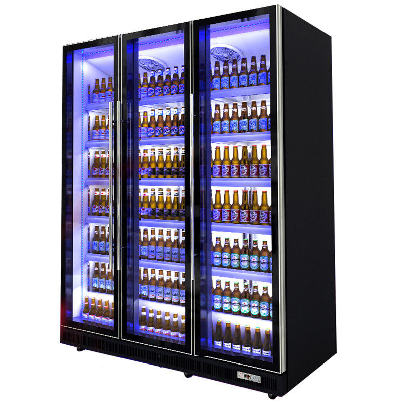 Black Body Commercial Upright Freezer Beverage Refrigerator With Five