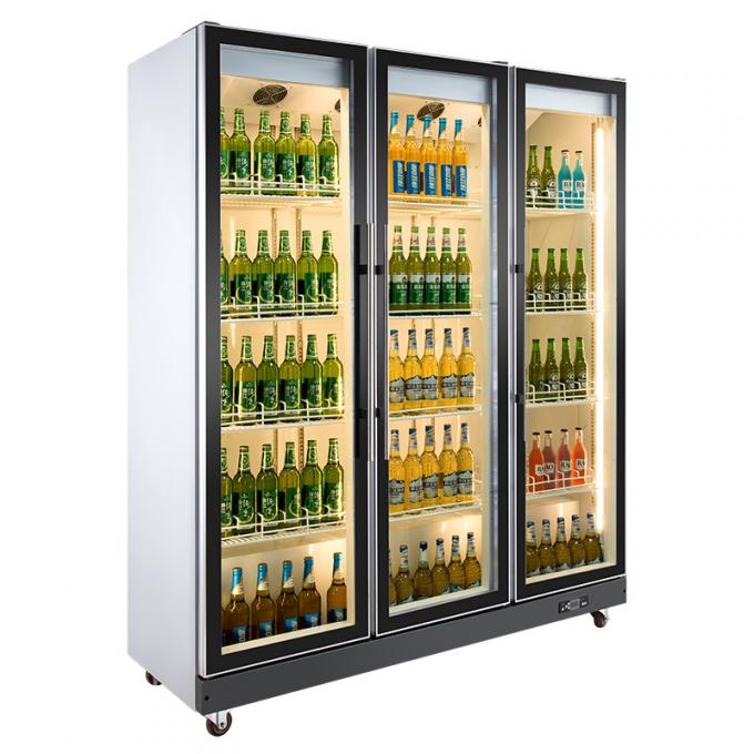 1200L Commercial Display Freezer Five Layer Black Swing Glass Door Beer