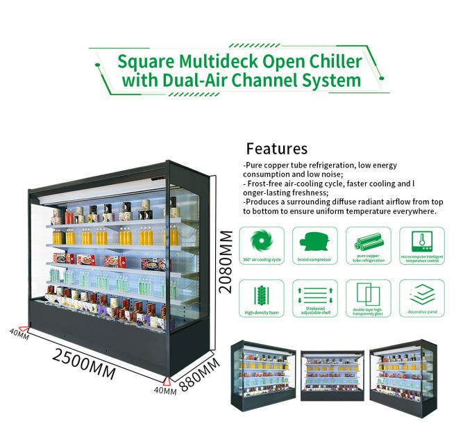 Low Power Consumption Multi Deck Open Cooler Commercial Refrigeration