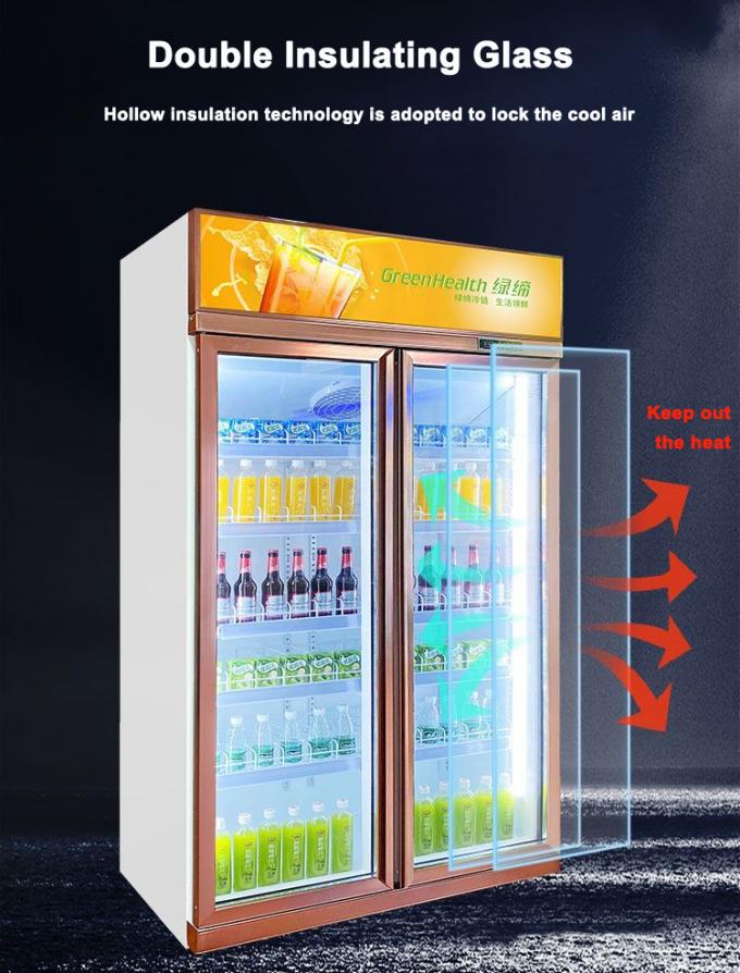 Air Cooling Glass Door Beverage Cooler Supermarket Refrigerator 5 Layers