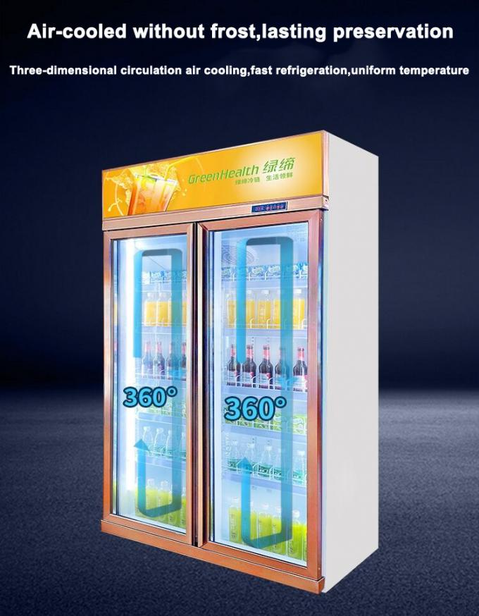 Air Cooling Glass Door Beverage Cooler Supermarket Refrigerator 5 Layers