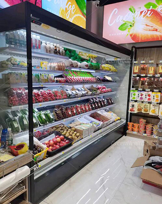 Supermarket Wall Mounted Refrigerator Multideck Open Display Chiller With Night Curtain