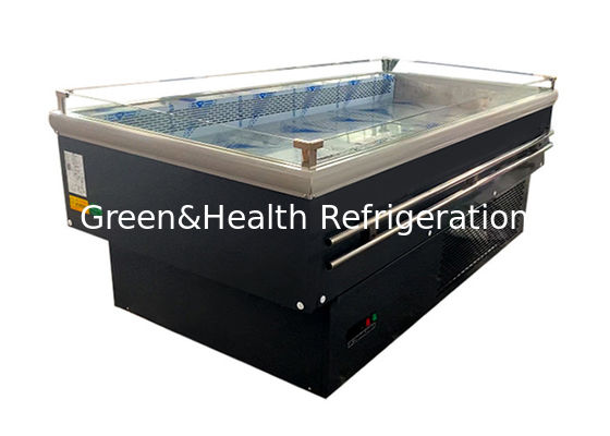 Static Cooling Supermarket Island Freezer Commercial Open Glass Horizontal Fruit Showcase