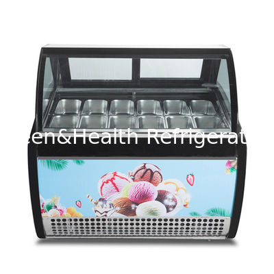Red Green Black Color Curved Sliding Door Ice Cream Display Freezer