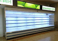 commercial fruits vegetables sliding door open chiller display