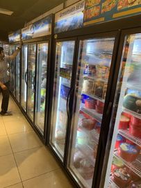 Black Glass Door Upright Hypermarket Display Freezer With Wire Defrost Heater