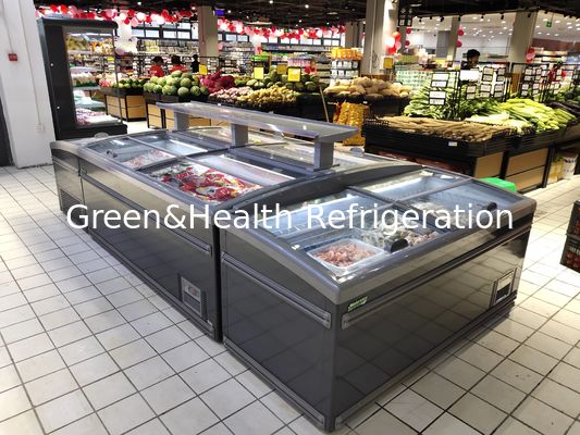 Supermarket Curved Lid Chest Display Combined Island Fridge Freezer Sliding Door