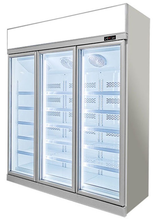 3 Doors Upright Commercial Display Freezer -22°C Fan Cooling With Automatic Defrost