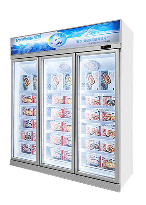 3 Doors Upright Commercial Display Freezer -22°C Fan Cooling With Automatic Defrost
