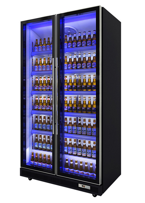 1200L Commercial Display Freezer Five Layer Black Swing Glass Door Beer Refrigerator 2 To 10 Degree