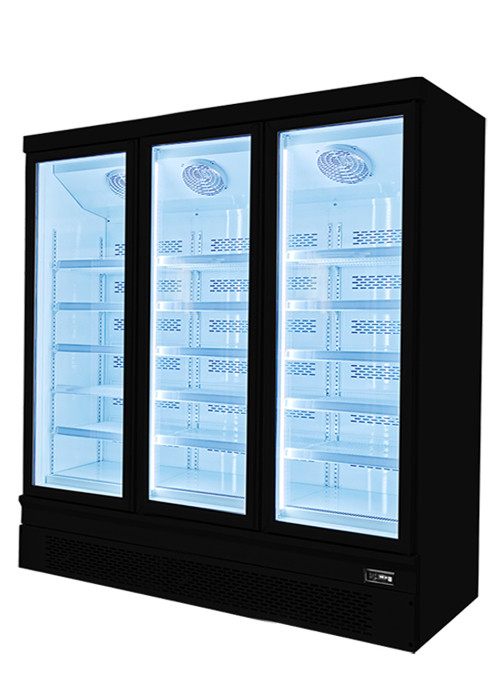 Black Color 1 2 3 Glass Door Freezer Supermarket Refrigerator For Food Preservation
