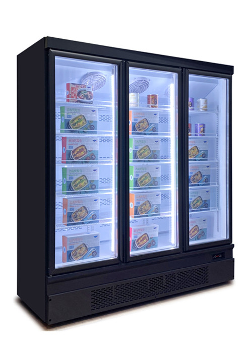 Black Color 1 2 3 Glass Door Freezer Supermarket Refrigerator For Food Preservation