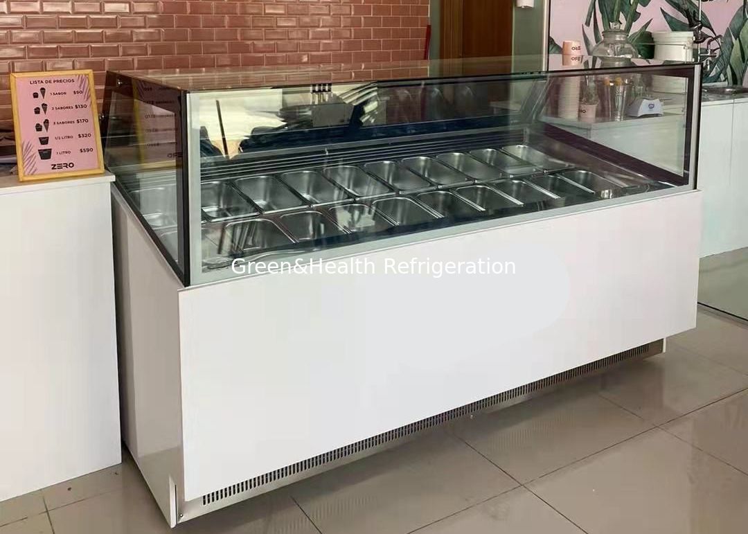 Commercial Ice Cream Display Freezer with 360° Panoramic Visibility Digital Temperature Control and Stainless Steel GN Pans