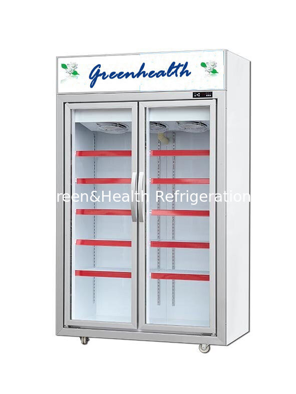 2 Door Free Standing Glass Door Freezer 5 Layers Shelf Height Free Adjusted