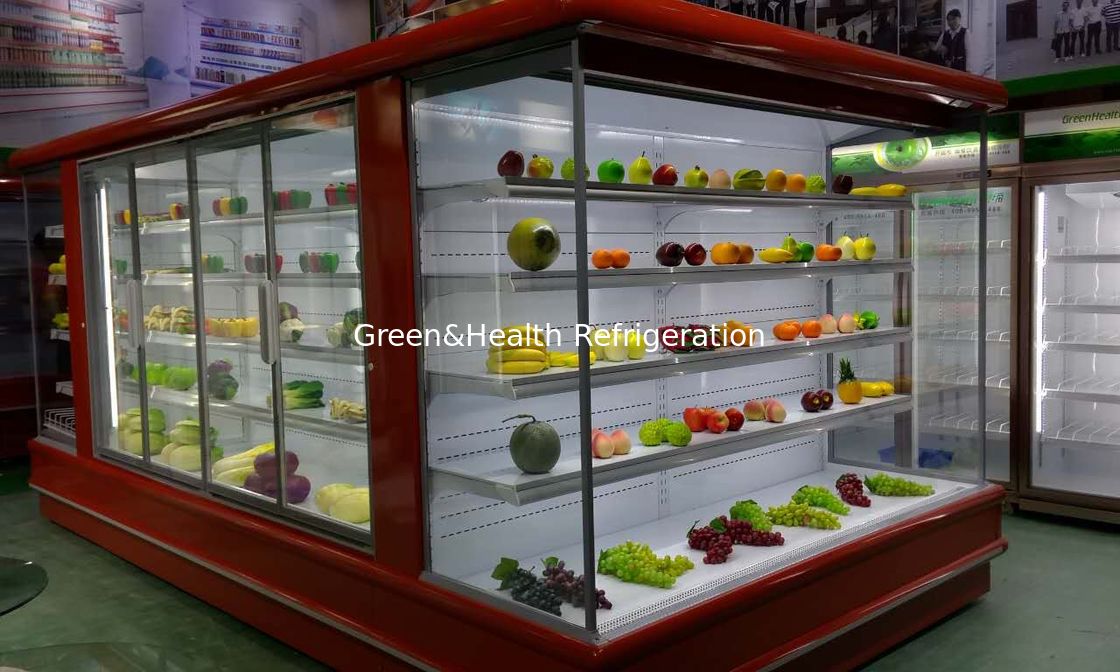 Red Multideck Open Chiller Bakery Dairy food Refrigerator Showcase Mirror Top