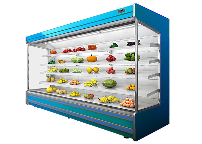 Low Noise Store Vegetable Multideck Open Chiller With Glass Door Easy Moving Wheel