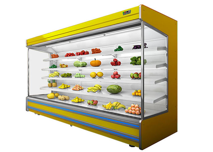 Low Noise Store Vegetable Multideck Open Chiller With Glass Door Easy Moving Wheel