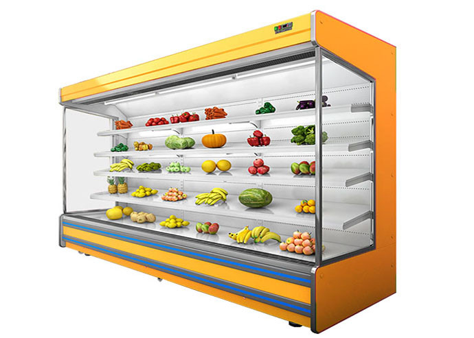 Low Noise Store Vegetable Multideck Open Chiller With Glass Door Easy Moving Wheel