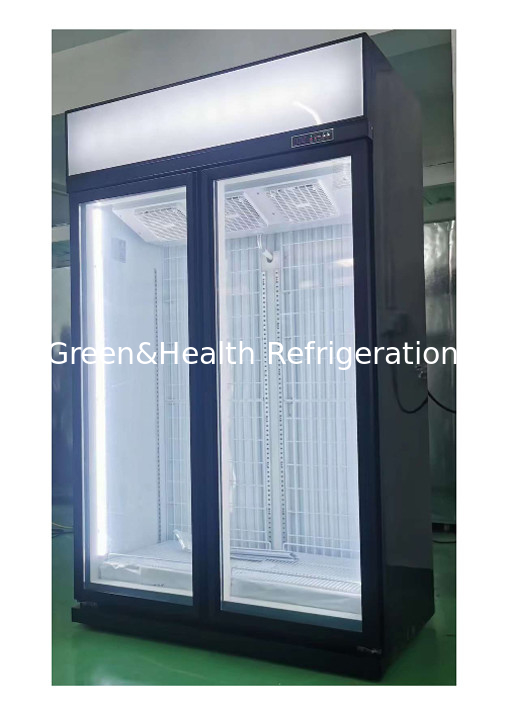 Black Glass Door Upright Hypermarket Display Freezer With Wire Defrost Heater