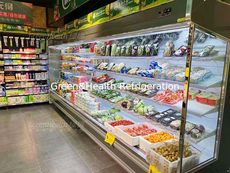 Large Capacity Multideck Open Chiller with Fan Cooling and Remote System for Fresh Produce Display