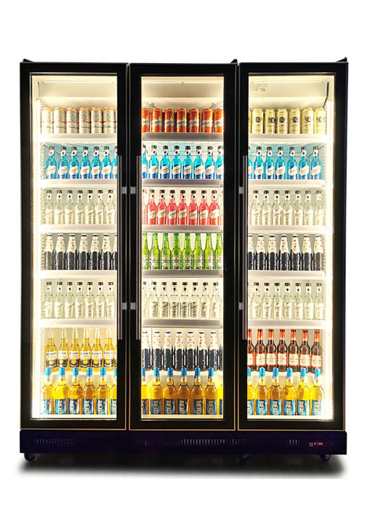 Self Closing Glass Door Black Upright Soft Drink Refrigerator For KTV