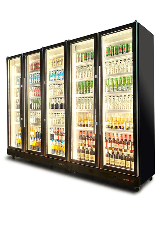 Self Closing Glass Door Black Upright Soft Drink Refrigerator For KTV