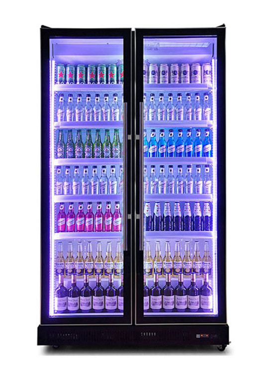 Self Closing Glass Door Black Upright Soft Drink Refrigerator For KTV