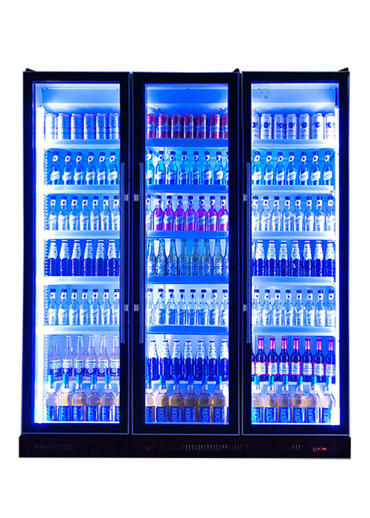 Self Closing Glass Door Black Upright Soft Drink Refrigerator For KTV