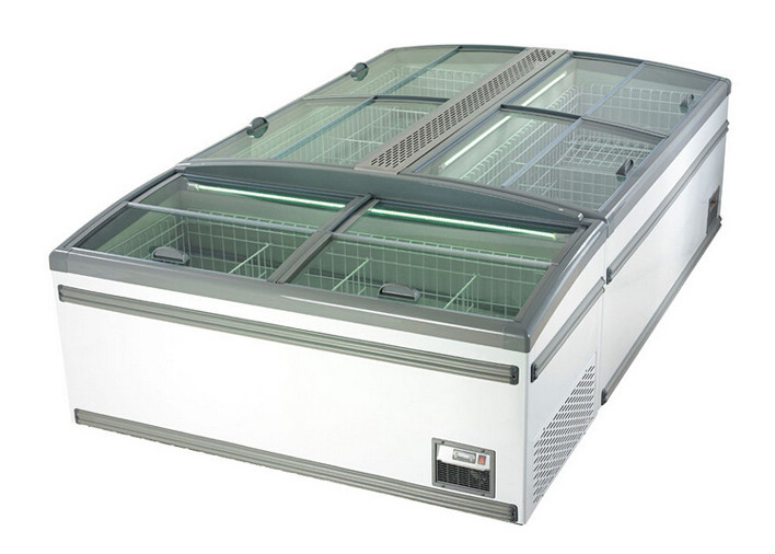 1040L Top Glass Door Horizontal Deep Chest Island Freezer For Shopping Mall