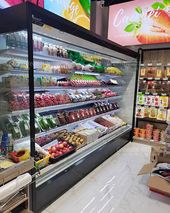 Supermarket Wall Mounted Refrigerator Multideck Open Display Chiller With Night Curtain
