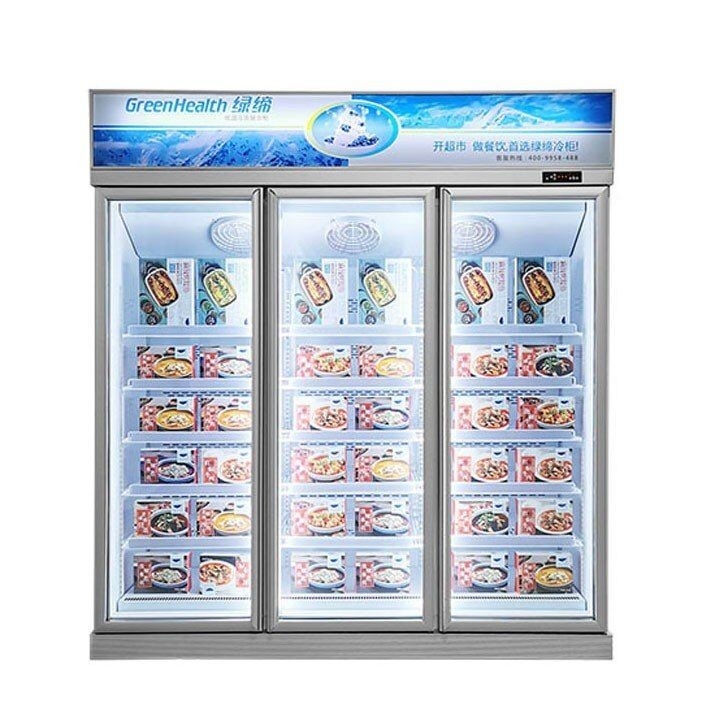 Supermarket 1 / 2 / 3 Glass Doors Display Upright Freezer For Ice Cream