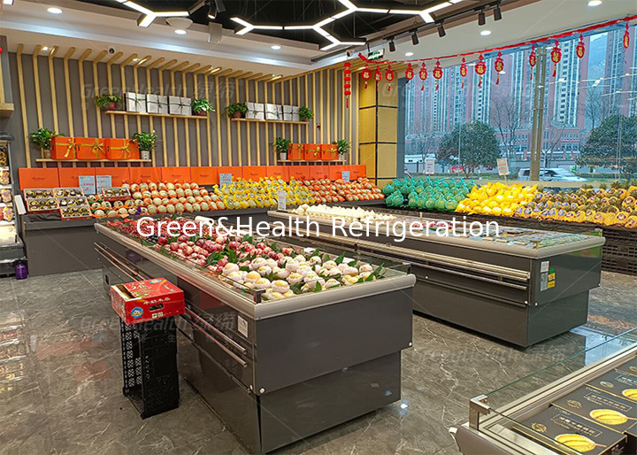 Factory Supply Fruit Shop Open Display Cooler Island Type For Commercial Use