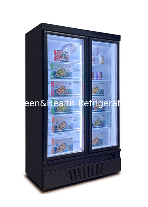-18~-22 Glass Door Commercial Upright Deep Freezer For Restaurant LED Lighting