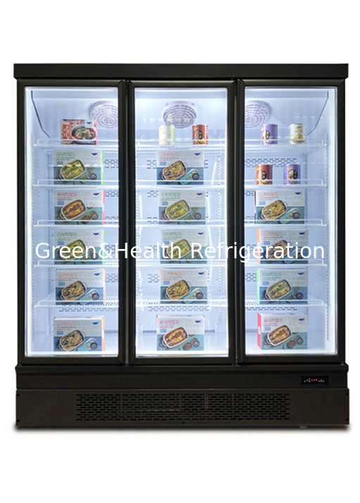 -18~-22 Glass Door Commercial Upright Deep Freezer For Restaurant LED Lighting