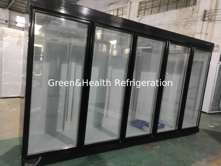 Flat Head Commercial Beverage Cooler Five Glass Doors Large Supermarket Refrigerator