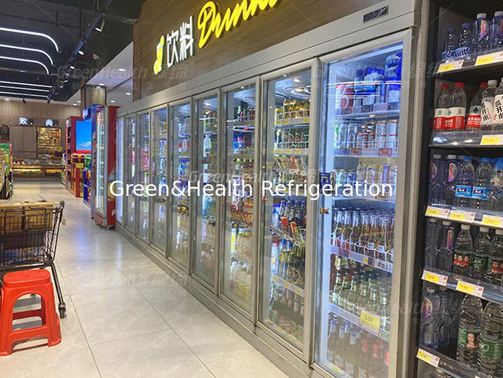 Flat Head Commercial Beverage Cooler Five Glass Doors Large Supermarket Refrigerator