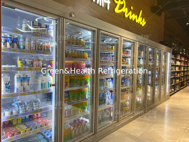 Flat Head Commercial Beverage Cooler Five Glass Doors Large Supermarket Refrigerator