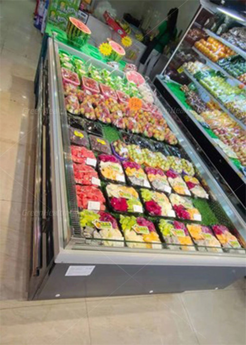 Square Open Type Supermarket Island Freezer Store Vegetable Fruit Display Case 700L