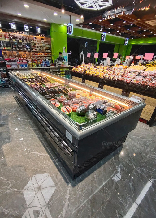 Square Open Type Supermarket Island Freezer Store Vegetable Fruit Display Case 700L