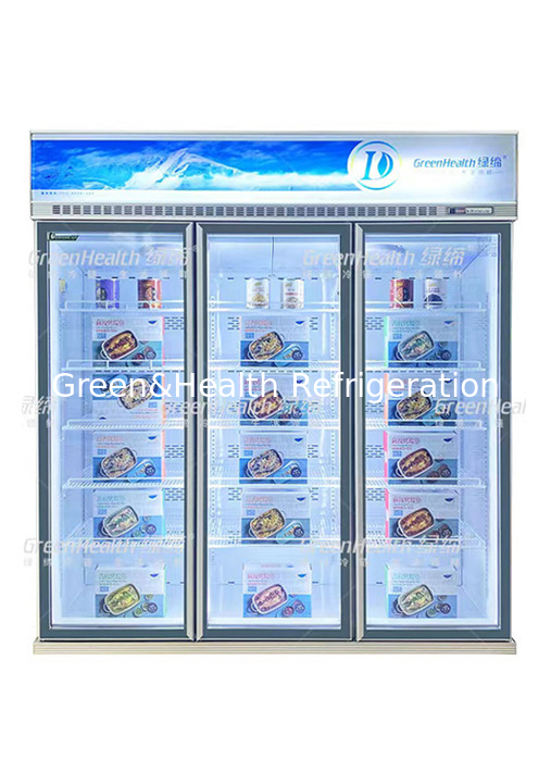 1500L Inverter Type Commercial Display Freezer For Meat Refrigerated Showcase