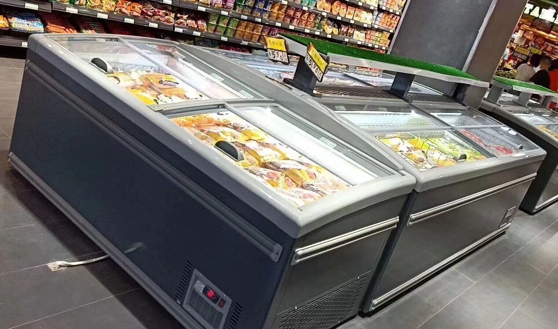Combined Open Top Sliding Door Island Freezer Auto Defrost For Supermarket