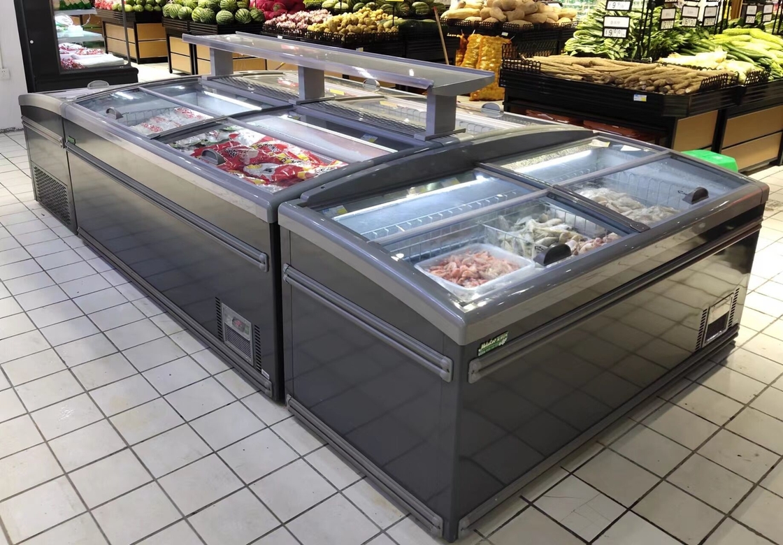 Combined Open Top Sliding Door Island Freezer Auto Defrost For Supermarket