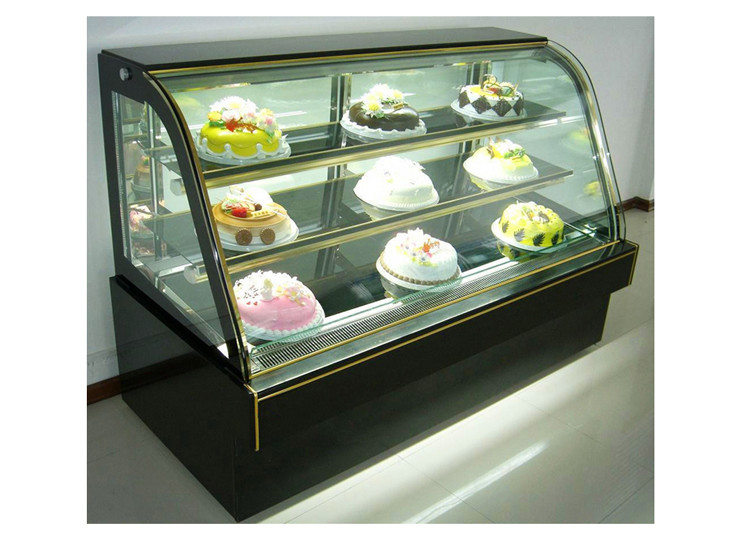 Curved Glss Door Built In Heating Wire Bakery Display Showcase With Marble Stainless Steel Base