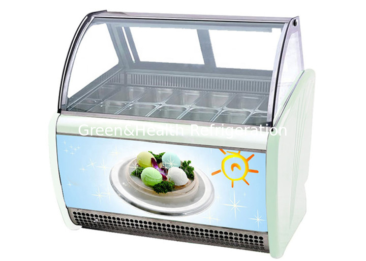 Curved Glass Arc Gelato Display Freezer With 10 12 14 16 18 Flavor Pans
