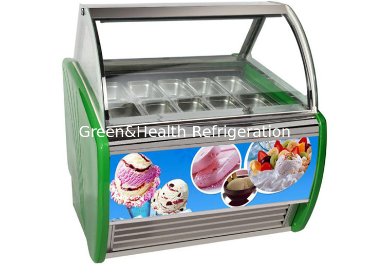 Curved Glass Arc Gelato Display Freezer With 10 12 14 16 18 Flavor Pans