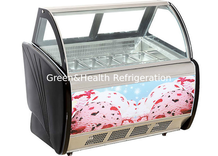 Curved Glass Arc Gelato Display Freezer With 10 12 14 16 18 Flavor Pans