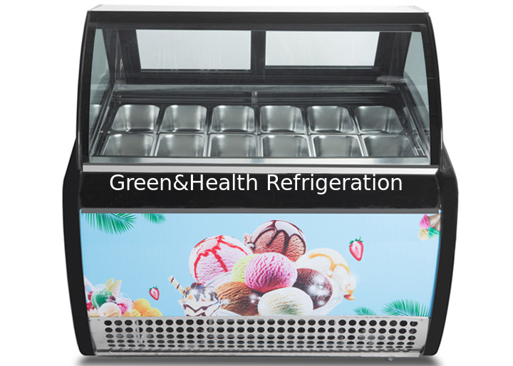 Curved Glass Arc Gelato Display Freezer With 10 12 14 16 18 Flavor Pans