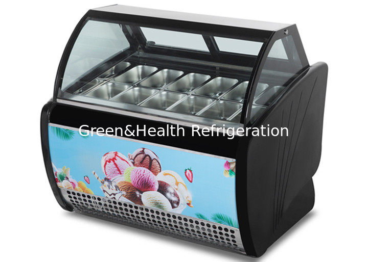 Curved Glass Arc Gelato Display Freezer With 10 12 14 16 18 Flavor Pans